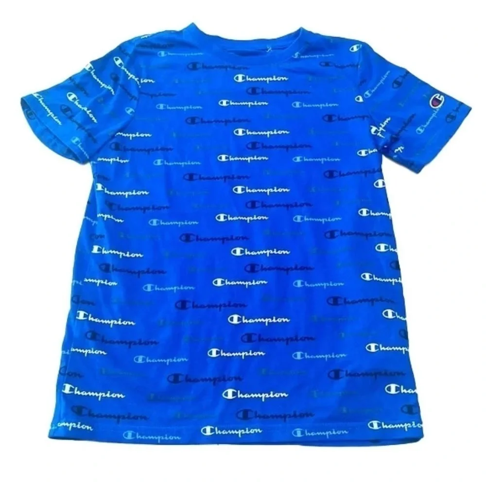❤️ CHAMPION Big Boys All Over Print Script Tee Size L